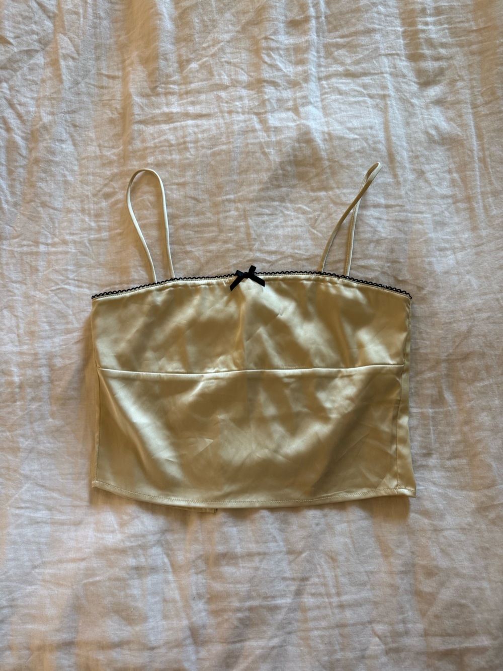 Commense Satin Camisole in Champagne with Black Trim